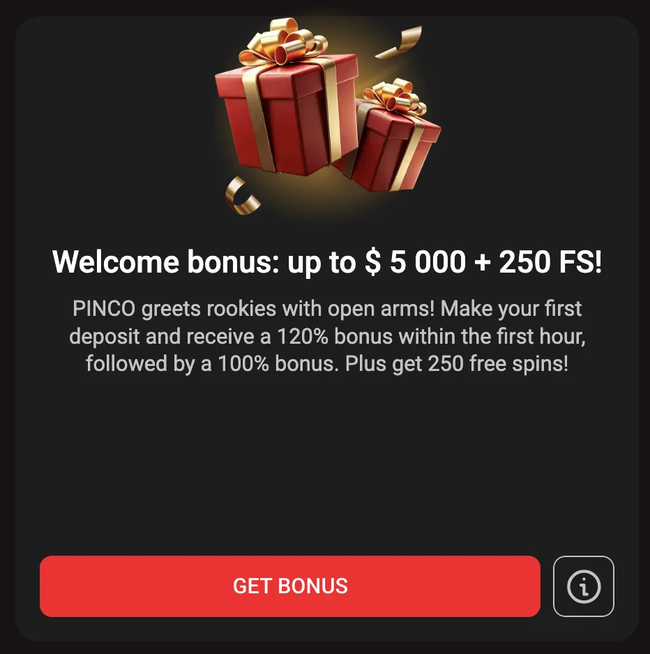 Welcome Bonus Pinko Canada casino Official